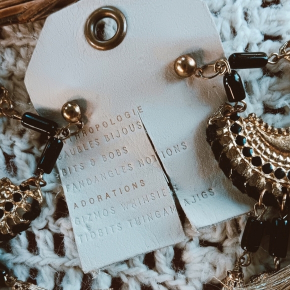 3/$12 ↠ Anthropologie Shiraleah Daria Black & Gold Beaded Fringe Earrings - Picture 3 of 5